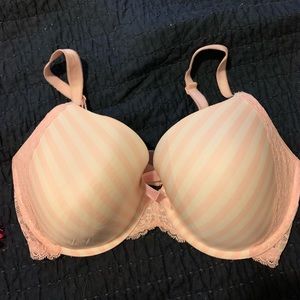 Pink and white VS bra.